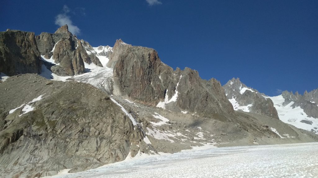 Sestupovka z Aiguille Argentiere po ledovci Milieu.